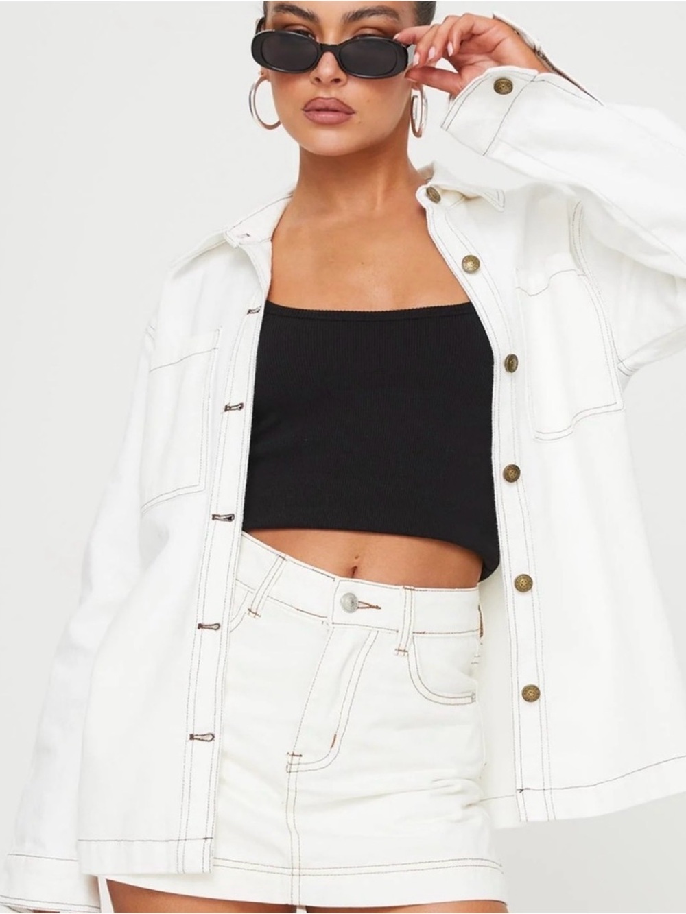 Princess Polly Women's Off-White Long-Sleeve Button-Down Shirt